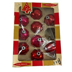 Vintage Coby 9 Red Glass Ball Christmas Ornaments USA Holiday W Box READ